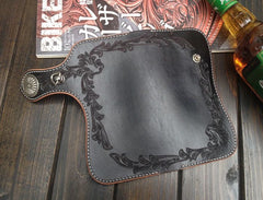 Handmade Leather Biker Wallet Tooled Floral Mens Cool Chain Wallet Trucker Wallet with Chain