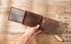 Vintage Leather Mens Small Wallets Bifold Slim billfold Wallet for Men - iwalletsmen