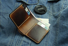 Vintage Coffee Leather Mens Slim Small Wallet Leather Bifold Wallets for Men - iwalletsmen