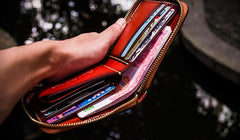 Handmade Leather Small Tibetan Tooled Mens billfold Wallet Cool Chain Wallet Biker Wallet for Men