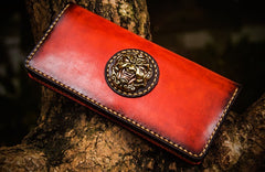 Handmade Leather Men Tooled Cool Leather Wallet Long Phone Wallets for Men