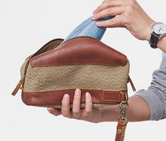 Large Canvas Leather Mens Clutch Bag Zipper Wristlet Bag Purse for Men - iwalletsmen