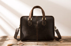 Coffee Leather Mens Briefcase Work Bag Laptop Bag Business Bag for Men - iwalletsmen