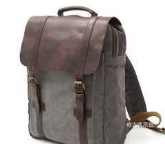 Cool Canvas Leather Mens Laptop Backpack Canvas Travel Backpack Canvas School Backpack for Men - iwalletsmen
