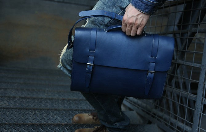 Blue Leather Messenger office briefcase