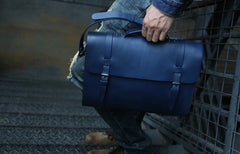 Blue Leather Mens Briefcase Messenger Bag Handbag Shoulder Bag for men - iwalletsmen