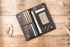 Cool Black Skull Leather Mens Long Wallet Long Wallet for Men - iwalletsmen