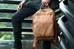 Leather Camel Mens Backpack Cool Travel Backpacks Laptop Backpack for men - iwalletsmen