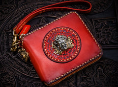 Handmade Leather Small Tooled Mens billfold Wallet Cool Chain Wallet Biker Wallet for Men