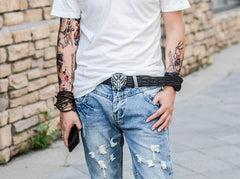 Handmade Genuine Leather Punk Rock Dragon Mens Cool Men Biker Trucker Leather Belt