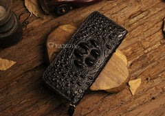 Handmade Leather Mens Cool Zipper Phone Travel Long Wallet Card Holder Card Slim Clutch Wallets for Men
