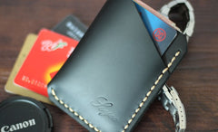 Black Leather Mens Slim Front Pocket Wallets Leather Card Wallet for Men - iwalletsmen