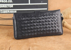 Genuine Leather Mens Cool Braided Wallet Long Leather Wallet Clutch Wristlet Wallet for Men