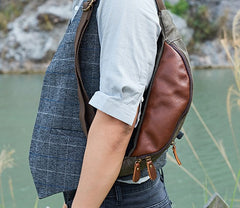 Canvas Leather Mens Fanny Pack Canvas Waist Bag Small Canvas Chest Bag for Men - iwalletsmen