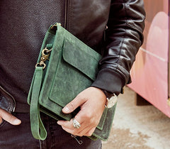 Cool Leather Large Mens Wristlet Bag Vintage Clutch Zipper Bag for Men - iwalletsmen