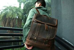 Cool Leather Coffee Mens Backpack Travel Backpacks Laptop Backpack for men - iwalletsmen