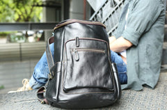 Black Coffee Mens Leather Backpacks Travel Backpacks Laptop Backpack for men - iwalletsmen