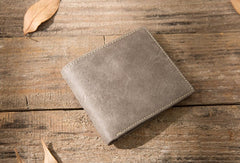 Cool Leather Mens Gray Small Wallet Bifold Vintage Slim billfold Wallet for Men - iwalletsmen