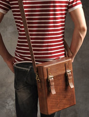 Handmade Vintage Coffee Leather Mens Messenger Bag Box Shoulder Bags for Men - iwalletsmen