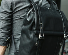 Black Leather Mens Backpack Travel Backpacks Laptop Backpack for men - iwalletsmen