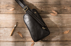 Mens Black Leather Sling Bag Sling Shoulder Bag Sling Backpack for men - iwalletsmen