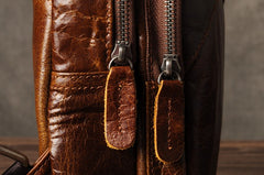 Genuine Leather Mens Cool Chest Bag Sling Bag Crossbody Bag Travel Bag Hiking Bag for men