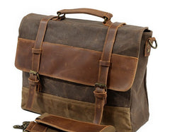 Mens Waxed Canvas Leather Side Bag Messenger Bag Canvas Courier Bag for Men - iwalletsmen