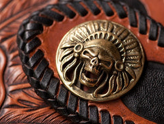 Handmade Leather Tooled Prajna Mens Chain Biker Wallet Cool Leather Wallet With Chain Wallets for Men