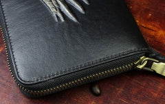 Handmade Leather Mens Tooled Indian Cool Zipper Phone Travel Long Wallet Card Holder Card Slim Clutch Wallets for Men