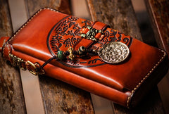 Handmade Leather Mens Tibetan Chain Biker Wallet Cool Leather Wallet Long Clutch Wallets for Men
