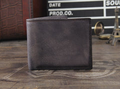 Handmade Genuine Leather Mens Cool Slim Leather Wallet Men Small Wallets Bifold for Men
