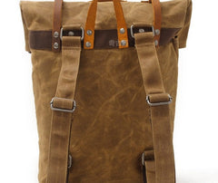 Cool Waxed Canvas Leather Mens Backpacks Canvas Travel Backpack Canvas School Backpack for Men - iwalletsmen