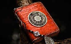 Handmade Leather Tibetan Mens billfold Wallet Cool Chain Wallet Biker Wallet for Men