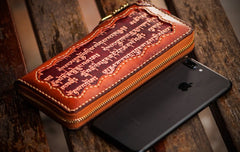 Handmade Leather Mens Tibetan Chain Biker Wallet Cool Leather Wallet Long Clutch Wallets for Men