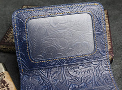 Handmade Leather Floral Mens Cool Slim Leather Wallet Men billfold Wallets Bifold for Men