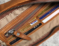 Handmade Genuine Leather Mens Clutch Cool Slim Wallet Zipper Clutch Wristlet Wallet for Men
