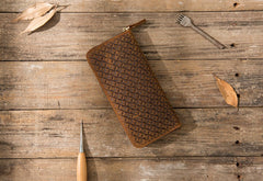 Cool Leather Mens Braided Long Zipper Clutch Wallet Long Wallet for Men - iwalletsmen