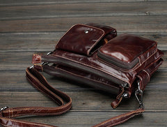 Cool Small Coffee Leather Mens Messenger Bag Shoulder Bag for Men - iwalletsmen