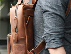 Cool Brown Mens Leather Backpack Travel Backpacks Laptop Backpack for men - iwalletsmen