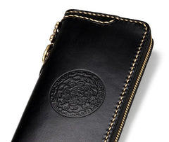 Handmade Leather Mens Chain Biker Wallet Cool Leather Wallet Long Phone Wallets for Men