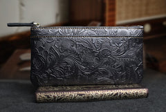 Handmade Leather Mens Cool Zipper Phone Travel Long Wallet Holder Slim Clutch Wallets for Men