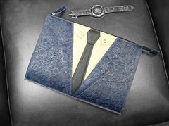 Handmade Leather Floral Tooled Mens Clutch Cool Slim Wallet Zipper Clutch Wristlet Wallet for Men