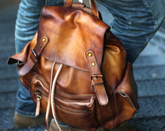 Handmade Cool Leather Mens Backpack Travel Backpacks Laptop Backpack for men - iwalletsmen