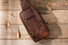 Coffee Leather Mens Sling Bag Sling Shoulder Bag Sling Backpacks for men - iwalletsmen