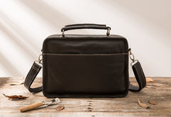 Black Leather Mens Briefcase Work Bag Laptop Bag Business Bag for Men - iwalletsmen