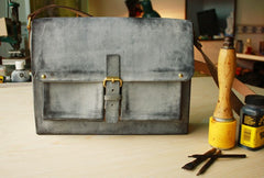 Handmade Vintage Leather Mens Cool Messenger Bags Gray Shoulder Bag for Men - iwalletsmen