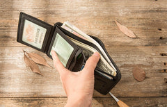 Black Cool Leather Mens Small Wallet Trifold Vintage billfold Wallet for Men - iwalletsmen