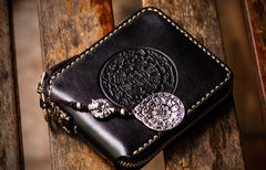 Handmade Leather Tibetan Tooled Mens billfold Wallet Cool Chain Wallet Biker Wallet for Men