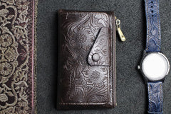 Handmade Leather Floral Mens Cool Key Wallet Wallet Card Holder Small Card Keychain Wallets for Men