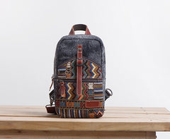 Folk Canvas Mens Sling Bag Vintage Chest Bag One Shoulder Pack for men - iwalletsmen